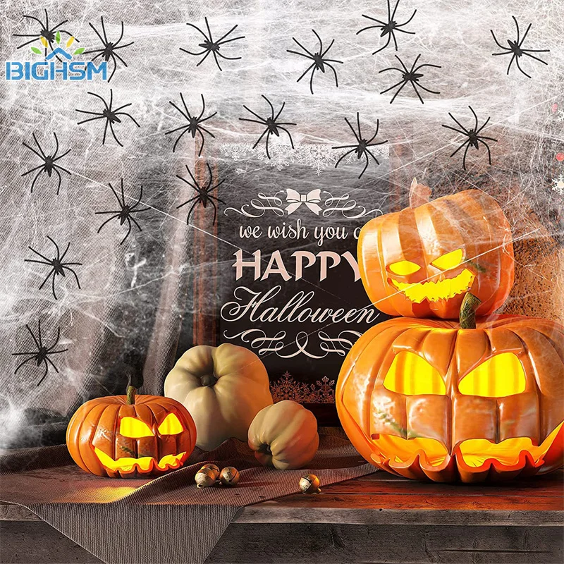 ตกแต่งฮาโลวีนประดิษฐ์ Spider Web ยืด Cobweb น่ากลัวปาร์ตี้ตกแต่งฮาโลวีนสําหรับบาร์บ้านผีสิงฉาก Props