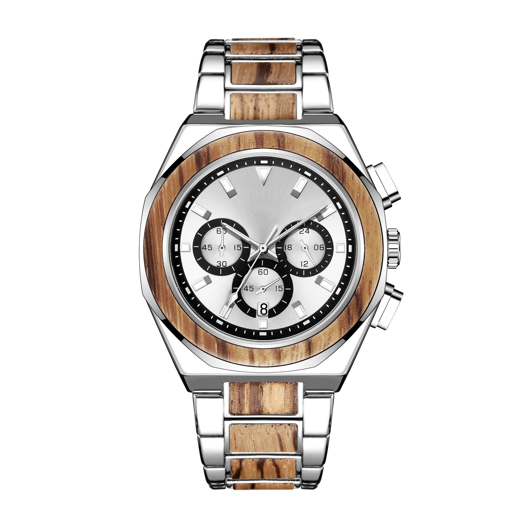 KUNHUANG Handmade Wooden Watch Multifunction Dial Mens Quartz Watch Luxury Luminous Chronograph Custom Logo relógio masculino