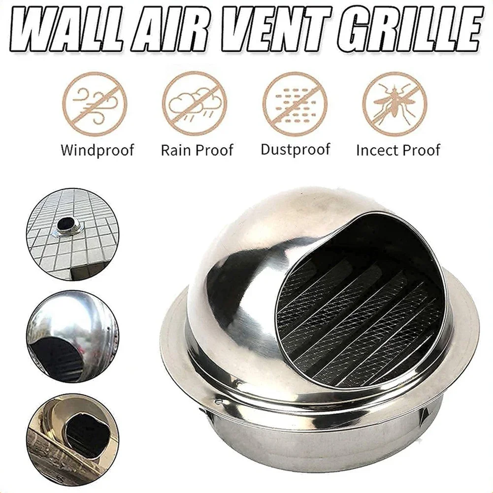 Stainless Steel Ventilation Exhaust Grille Round Brushed Bull Nosed External Extractor Wall Vent Outlet Vent Grille Cooling Vent