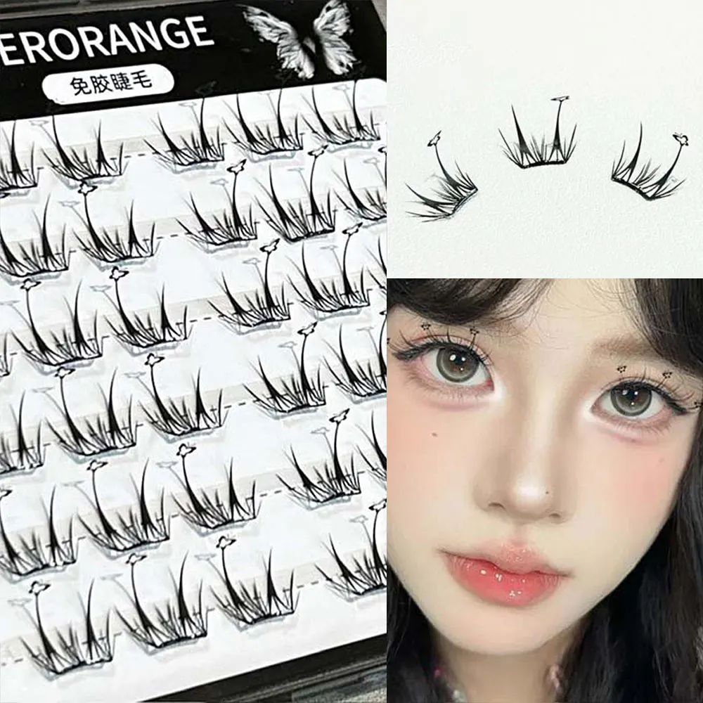 Presione en pestañas autoadhesivas de racimo, aspecto Natural, pestañas postizas reutilizables sin pegamento, pestañas de Manga negras hechas a mano, belleza para mujer