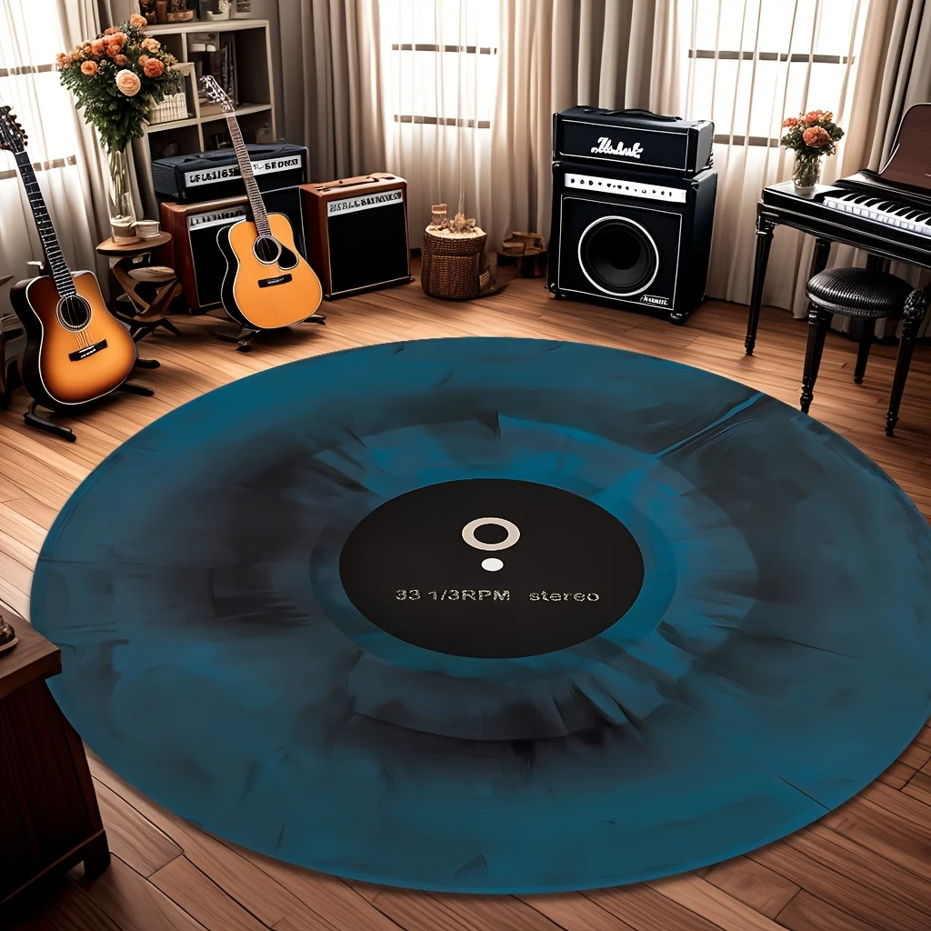 Retro Music Vinyl Record Round Area Rug 2D Print Vintage Pattern For Coffee Shop Bar Restaurant Decor