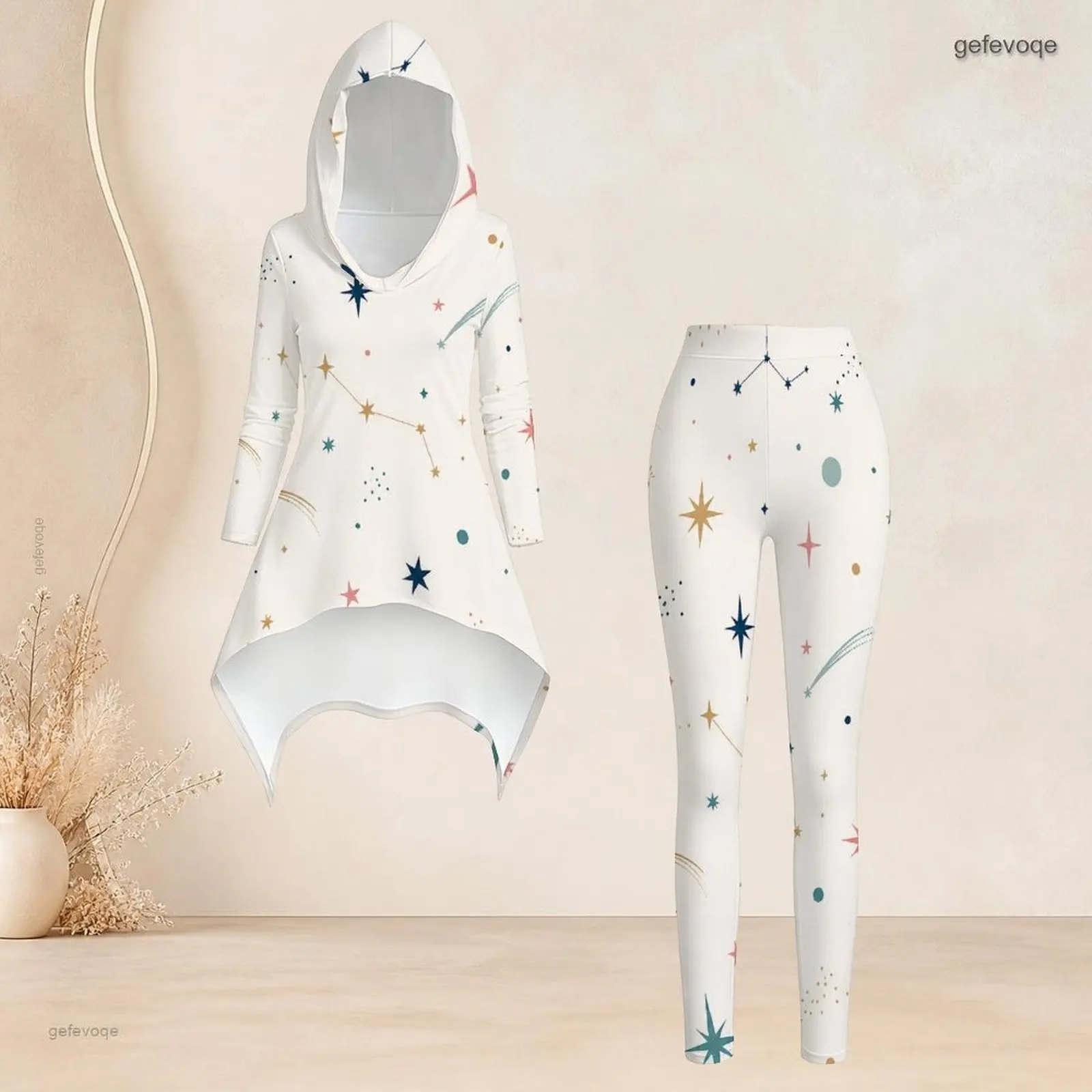 Fashion Women Casual 2 Piece Set Hooded Long Sleeve Hi Lo Asymmetrical Tunic Top Matching High Waist Slim Leggings T Daily Suit image 6
