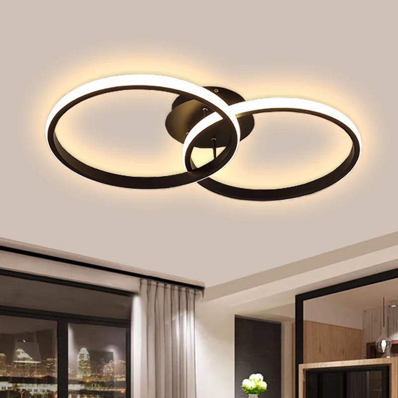 Nordic Black White Led Ceiling Lights For Living Room Dining Room Rings Lamps Kitchen Bedroom Indoor Fixture Lusters Chandeliers