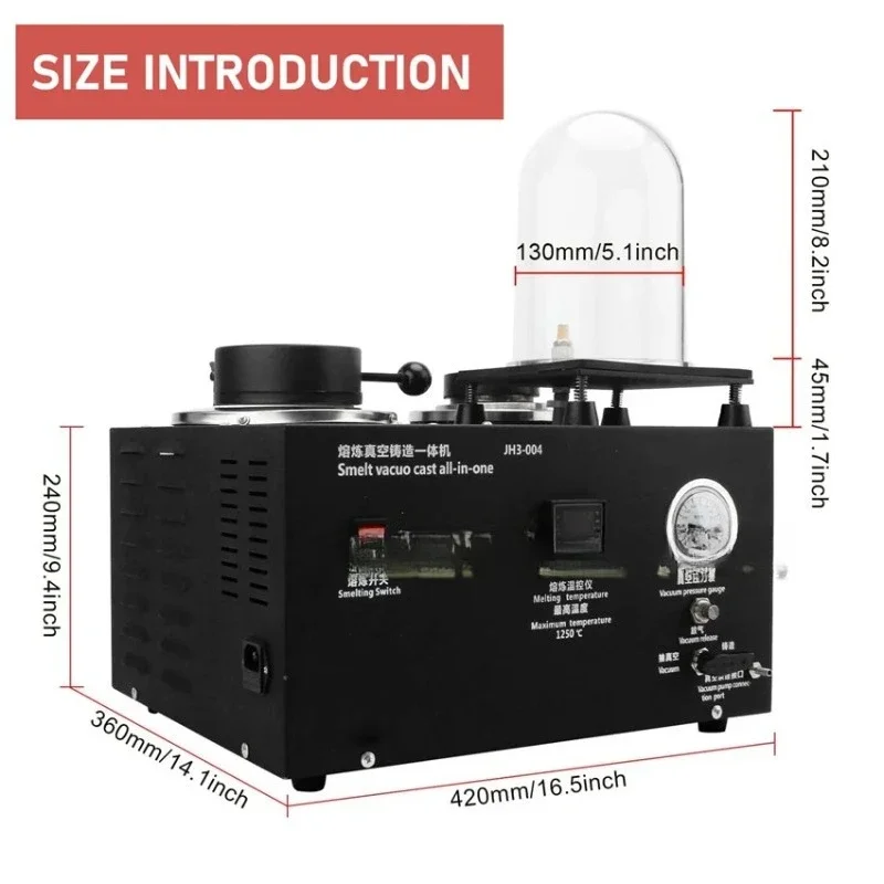 3-in-1 Jewelry Casting Machine Vacuum and Melting Equipment Refining Precious Metal Jewelry Casting Tool 1-3kg 220V/110V 1800W