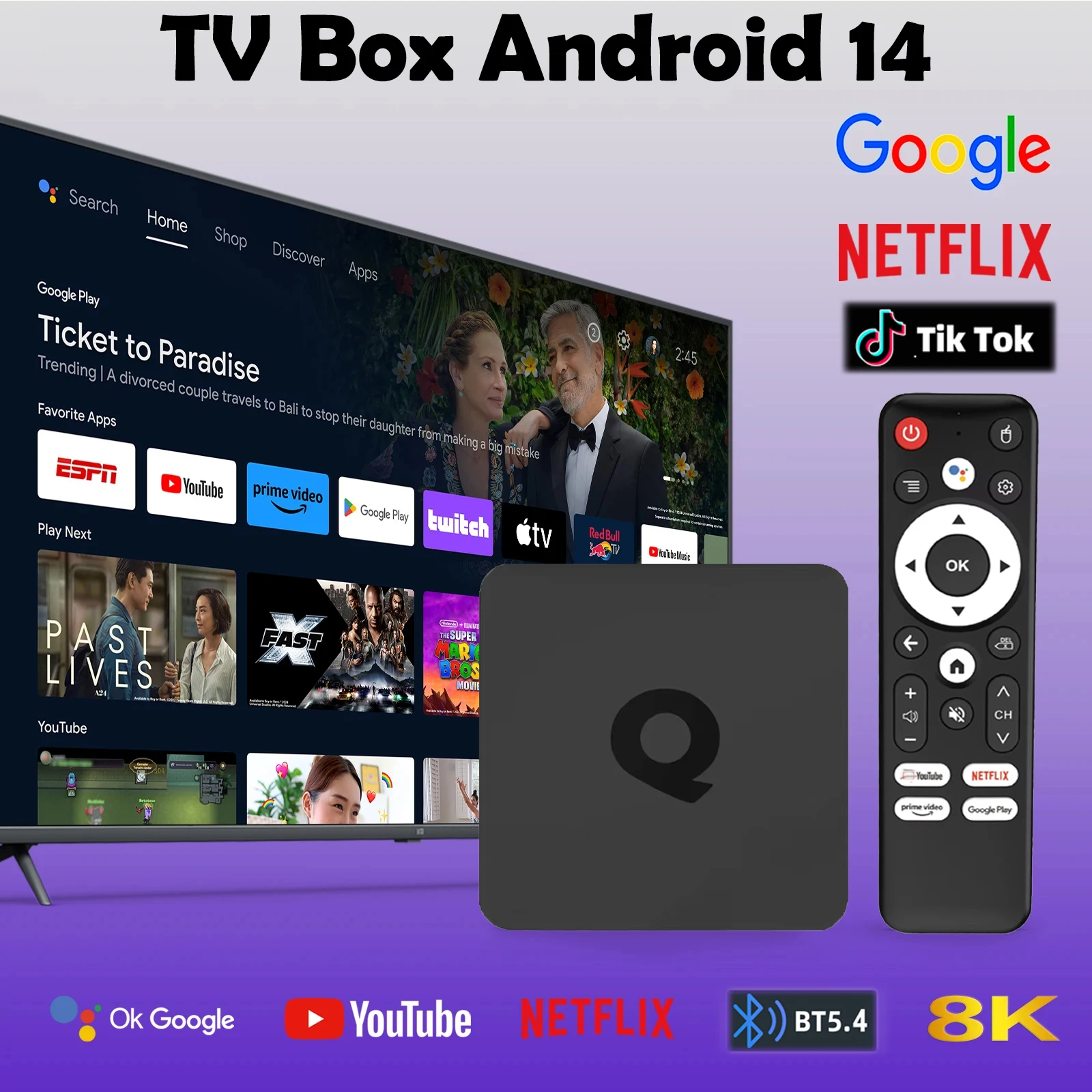 Android 14 Smart TV Box Allwinner H313 Dual WiFi 2.4G/5G 8G RAM 128G ROM Голосовой удаленный медиаплеер Телеприставка Google HDR10