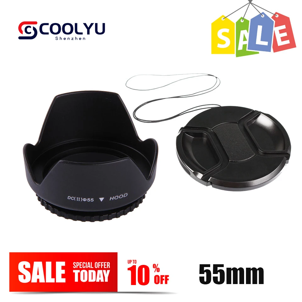 

55mm Flower Lens Hood Screw Mount + Anti-lost Cap For Fuji Canon Sony Pentax Olympus Nikon D5600 D5500 D5300 D7500 D3400 D3300