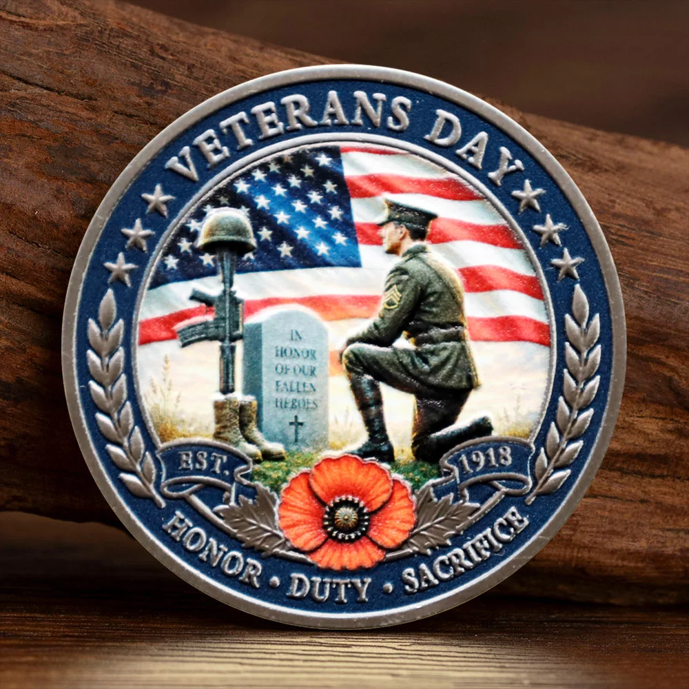 1918 EST Veterans Day Antique Silvery Plated Commemorative Coin Kneeling Soldier Under God's Grace Veteran Collectible Coin