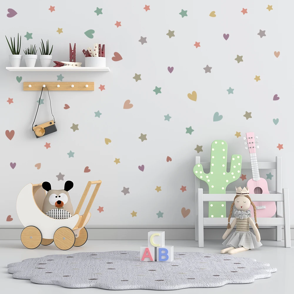 Small Fresh color DIY Wall Stickers for Display Cabinet Window Refrigerator Tile Glass Decor Art Removable Hearts Stars Decals