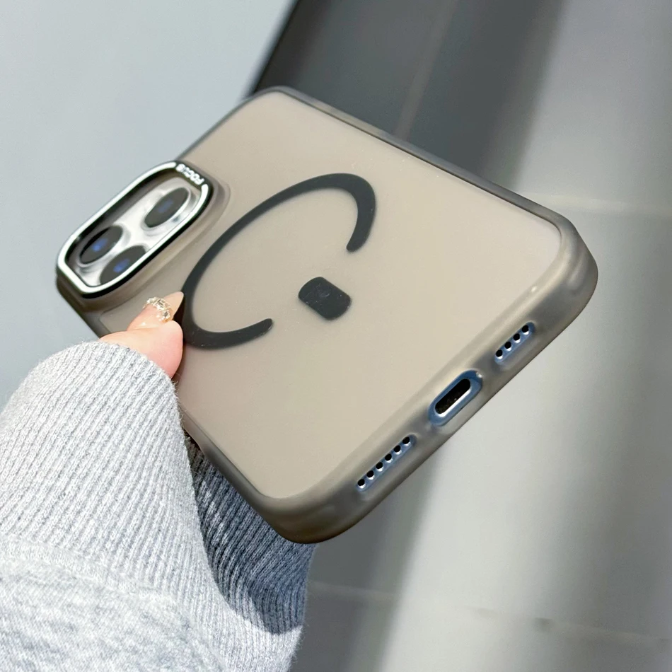 حافظة لهاتف Magsafe لهاتف آيفون 16 15 14 Pro Max Plus 13 12 11 حافظة شحن لاسلكي مغناطيسي غير لامع غطاء صلب مقاوم للصدمات