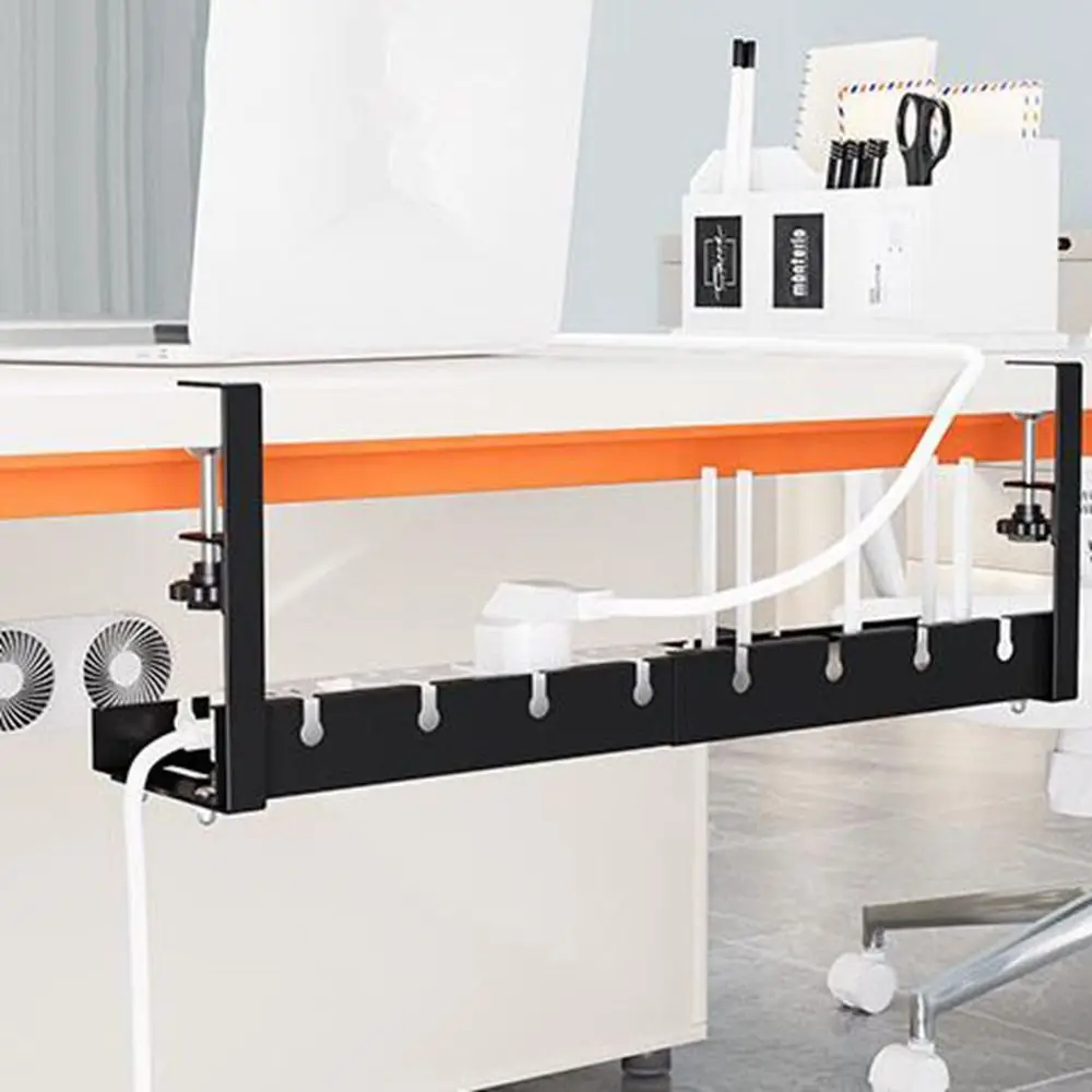 Nenhuma perfuração sob a bandeja de gerenciamento de cabos de mesa, economia de espaço, resistente sob a prateleira de cabos de mesa, bandeja de cabos de metal resistente ajustável