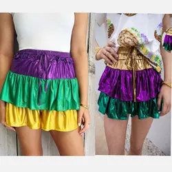 Women Mardi Gras Sequin Sweatshirt Dress T-shirt Outfit Green Purple Yellow Crewneck Fat Tuesday Clothes hoodie set For Ladies