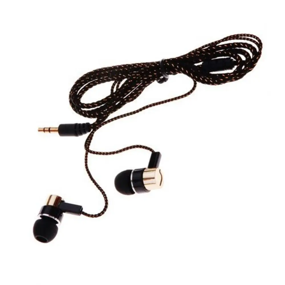 Metal 3.5mm Braid Cord In-Ear Earphones Stereo Headphones Super Bass Sports Headset Music Earbuds Wired Earphone for Smartphones