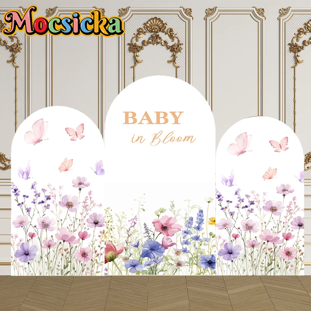 

Mocsicka 2-сторонний чехол для арки Baby is Bloom, украшение в виде бабочки, фон для детского душа, арка, стена, детский первый день рождения, выпускной вечер