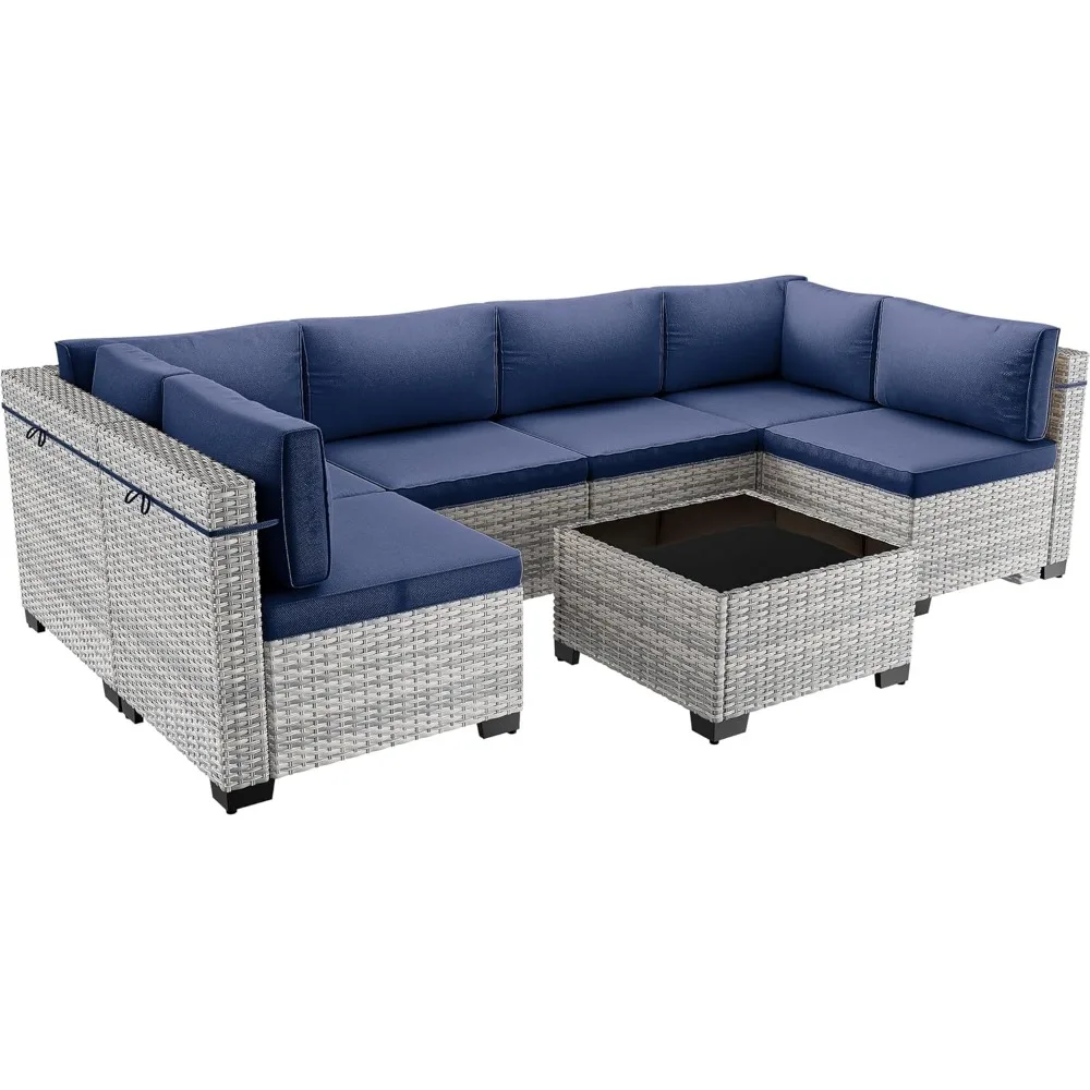 

Outdoor Modular Sectional Sofa Set with 7 Pieces, Thick Cushions, Wicker Rattan Design, Rust-Resistant Patio Furniture
