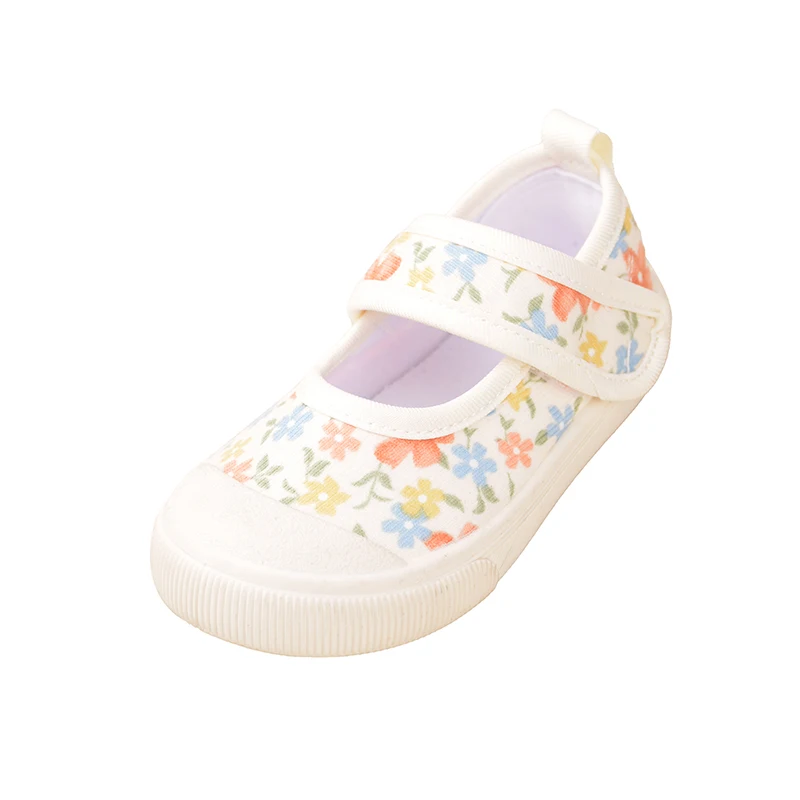 Spring Little Girls Small Floral Print Princess Canvas Children Good-looking Flat Casual Sneakers EK9S36