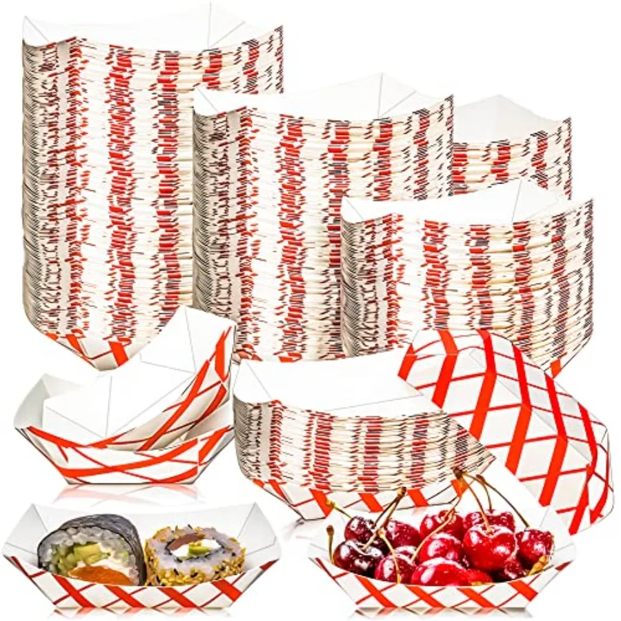 200 Pack 1/4Lb Paper Food Boat Trays Disposable Small Paper Boats Plates Containers, 0.25Lb Mini Kraft Food Serving Boat Tray B