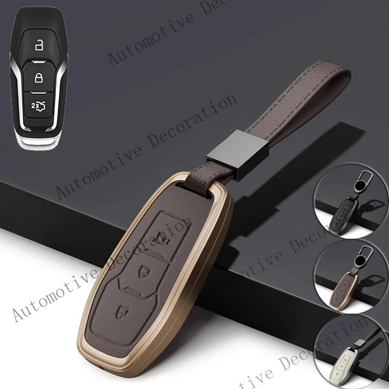 Z+ Zinc Alloy Leather Car Key Fob Case Cover For Ford Edge Mustang Fusion Explorer