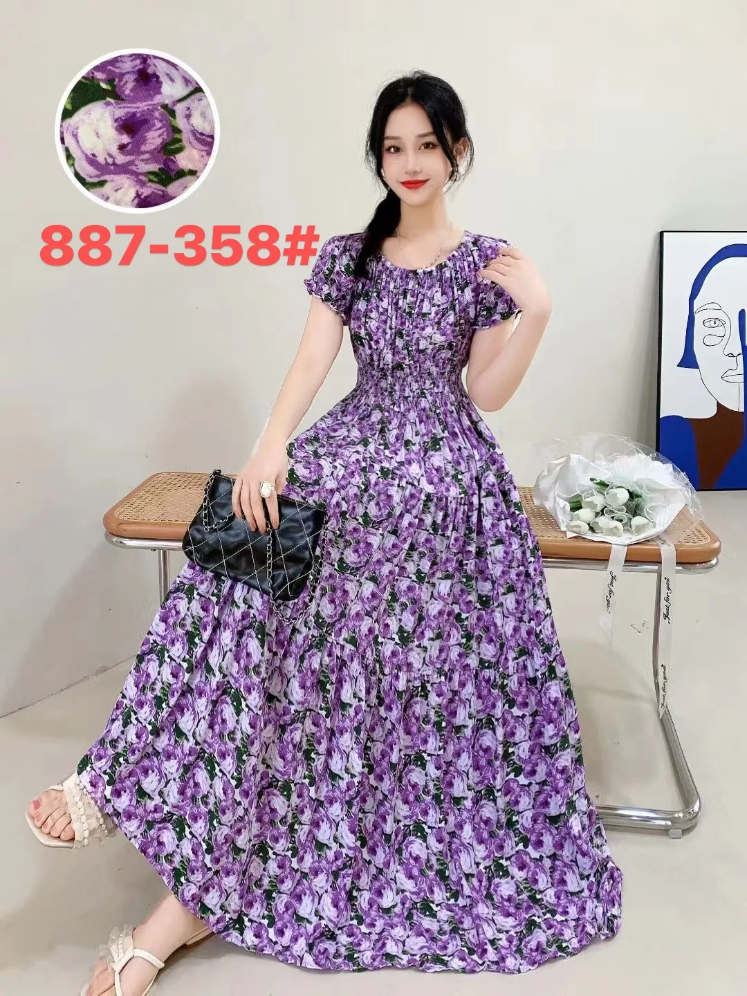 Robe Vestidos Para Mujer Holiday Dress Women 2024 Maxi Long Vintage Casual Floral Korean Style Boho Short Sleeve Elegant Dresses