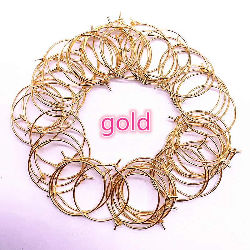 30pcs/lot 20 25 30 35mm Silver Gold Plating Hoops Earrings Big Circle Ear Wire Hoops Earrings Wires for Jewelry Making