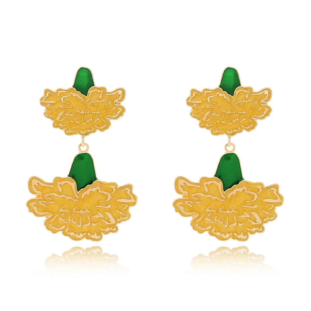 Fashion Vacation Style Metal Oil Dripping Carnation Pendant Earrings Female Mother's Day Enamel Flower Earrings Female