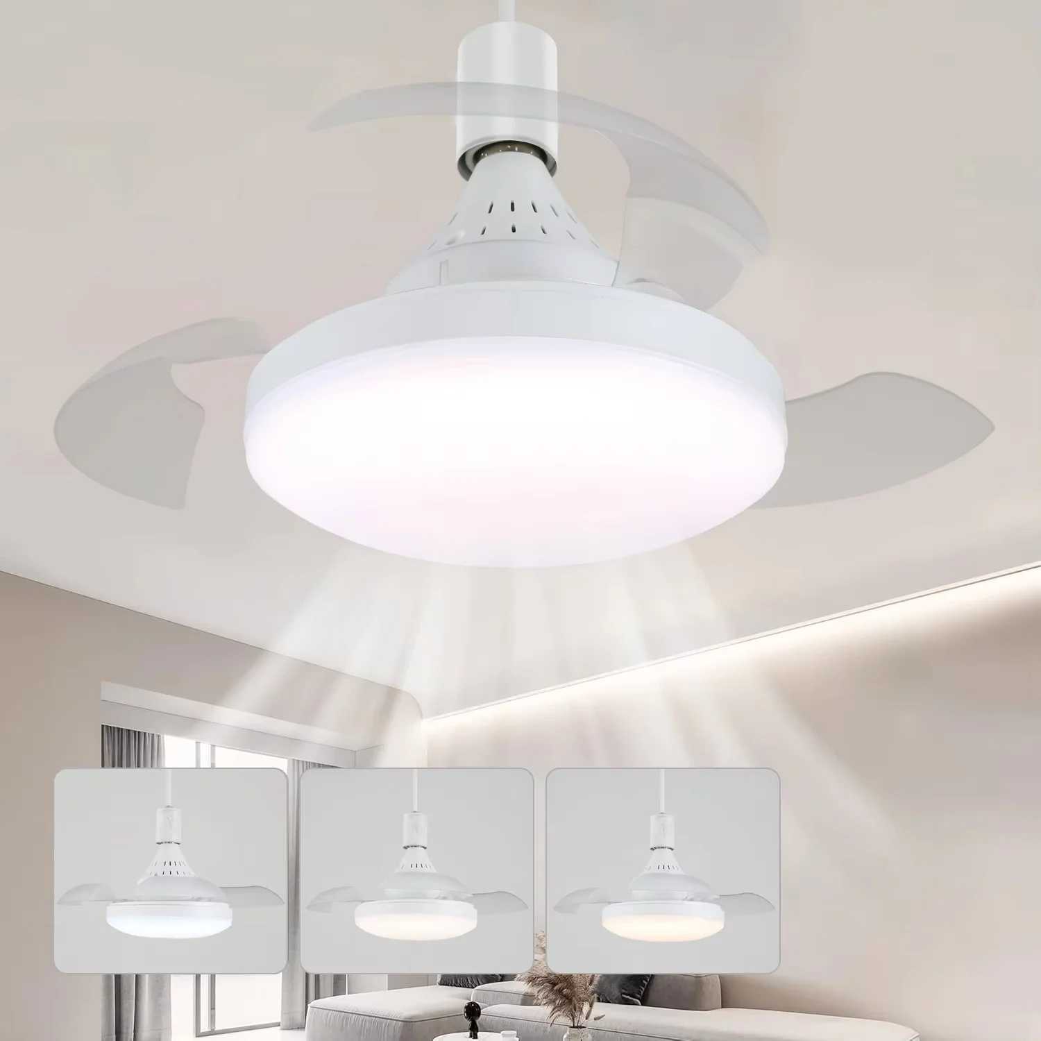 NEW Smart Invisible Ceiling Fan With light Remote Control E27 Base retractable blades ceiling lamp fan Bedroom Study Lighting