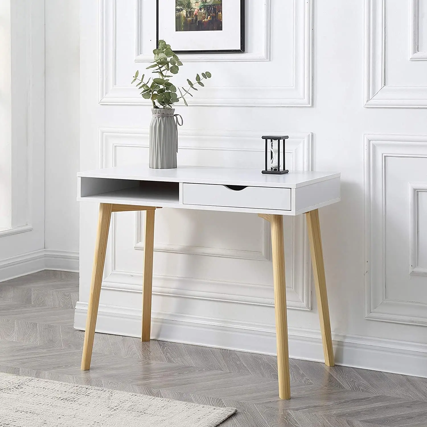 !@Combohome Solid Wood Office Desk with Drawers Modern Standing Home Computer Study Desk