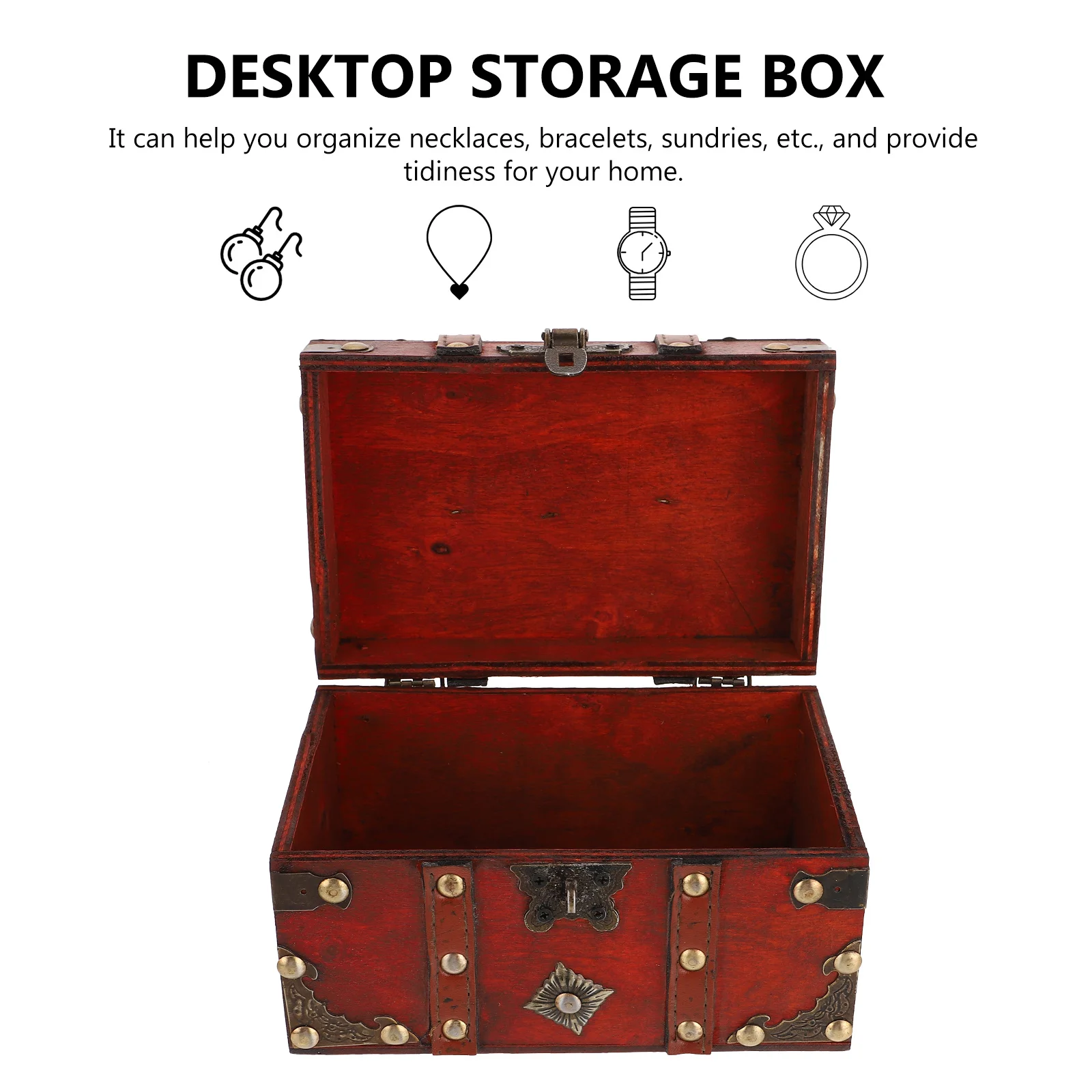 

1Pcs Wooden Lockable Vintage Storage Box Sturdy Desktop Organizer Jewelry Sundries Container Household Office Table Tidy Box