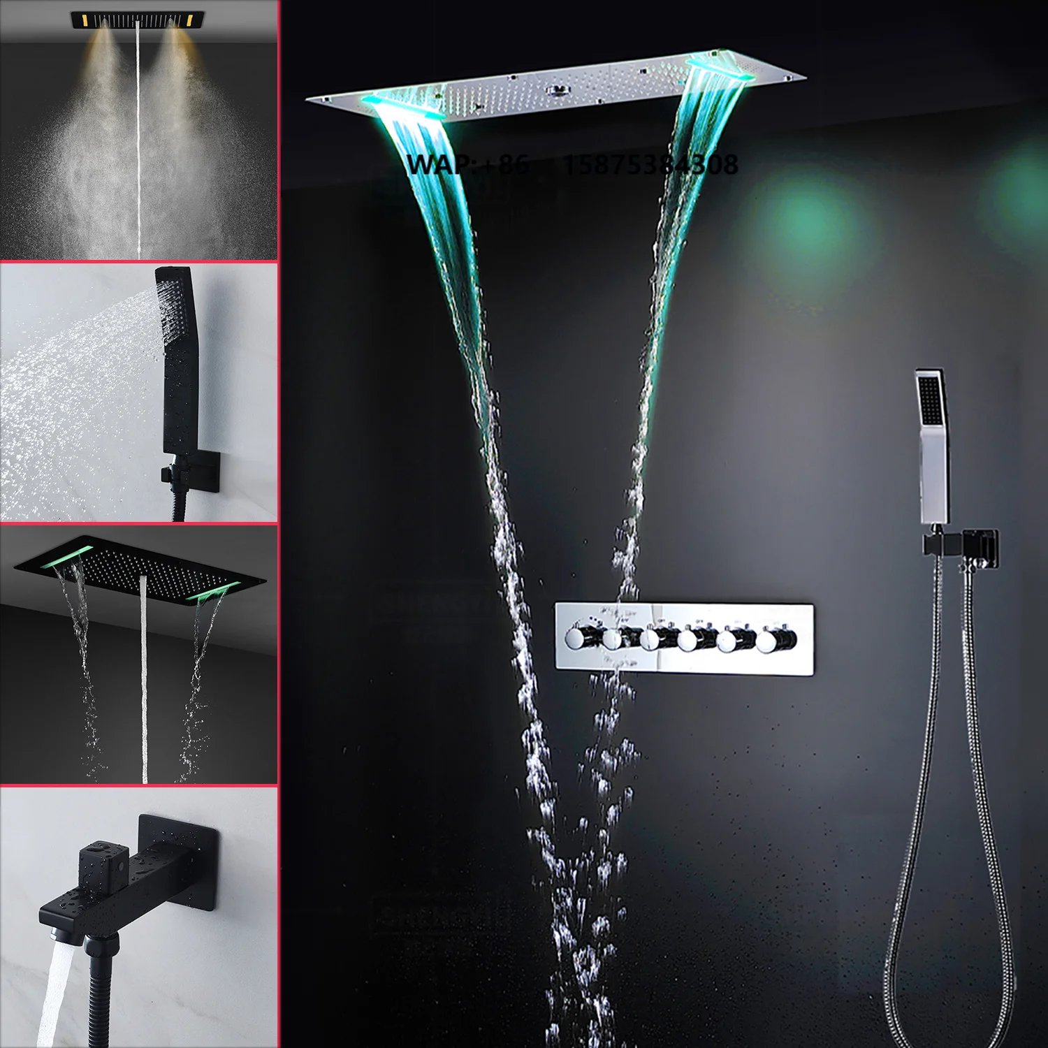 2026 RGB LED Shower Head Rainfall Waterfall Mist Spray Column Bath Set Thermostatic Shower Mixer Faucet
