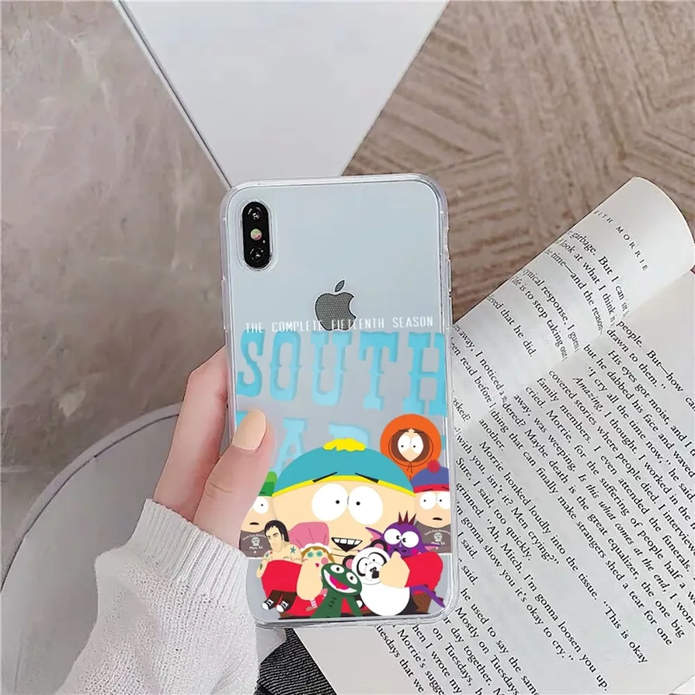 P-Park Cartoon S-South Phone Case For iPhone 15 11 12 13 14 Mini Pro Max XR X XS TPU Clear Case For 8 7 6 Plus SE 2020