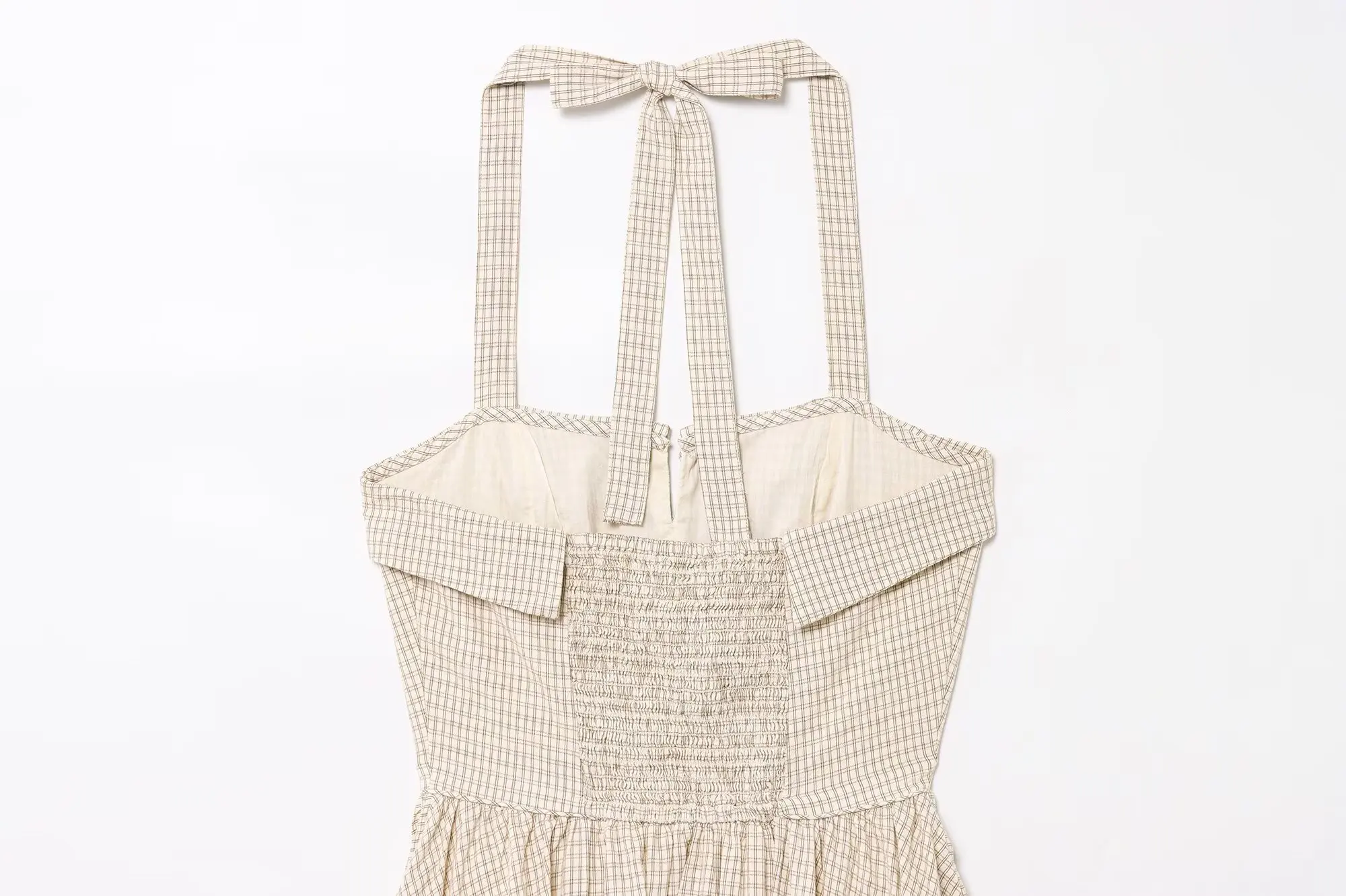 PB&ZA2025Zomer nieuwe zoete en modieuze taille cinching afslankende hangende halskraag geruite korte jurk