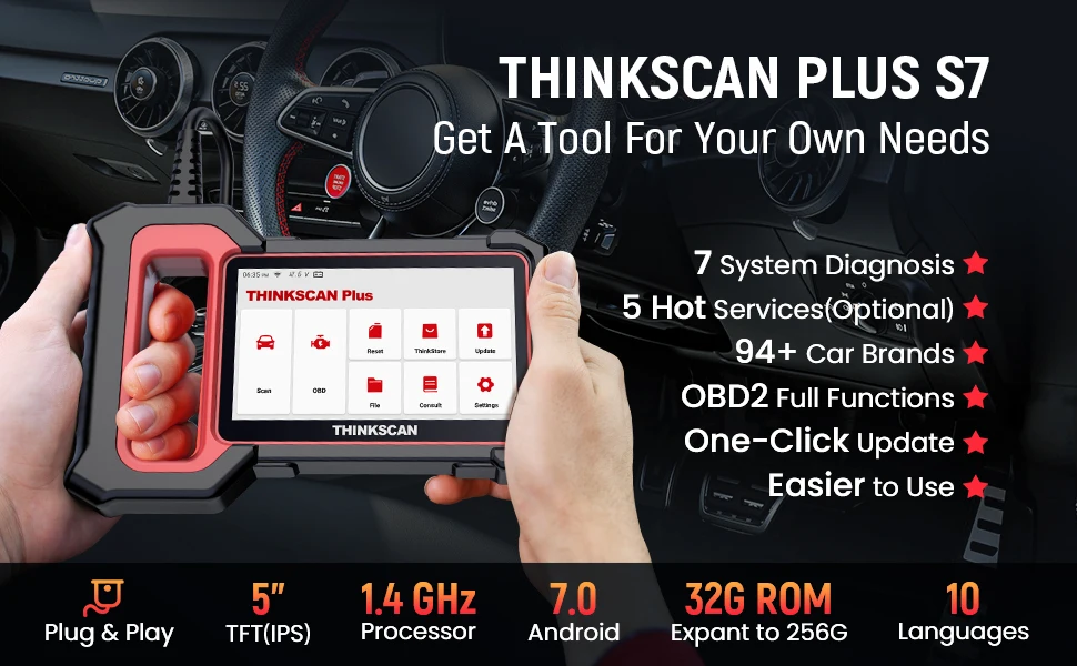 THINKSCAN PLUS S4/S6/S7 OBD2 Car Diagnostic Tools Multi System Scan ABS SRS ECM TCM BCM IC AC Reset Code Reader Auto Scanner
