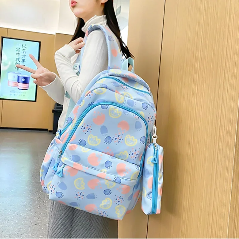 Sacs d'école de grande capacité pour femmes avec étui à crayons, cartables pour enfants, sac à dos pour ordinateur portable décontracté pour étudiants, sacs légers Kawaii pour filles