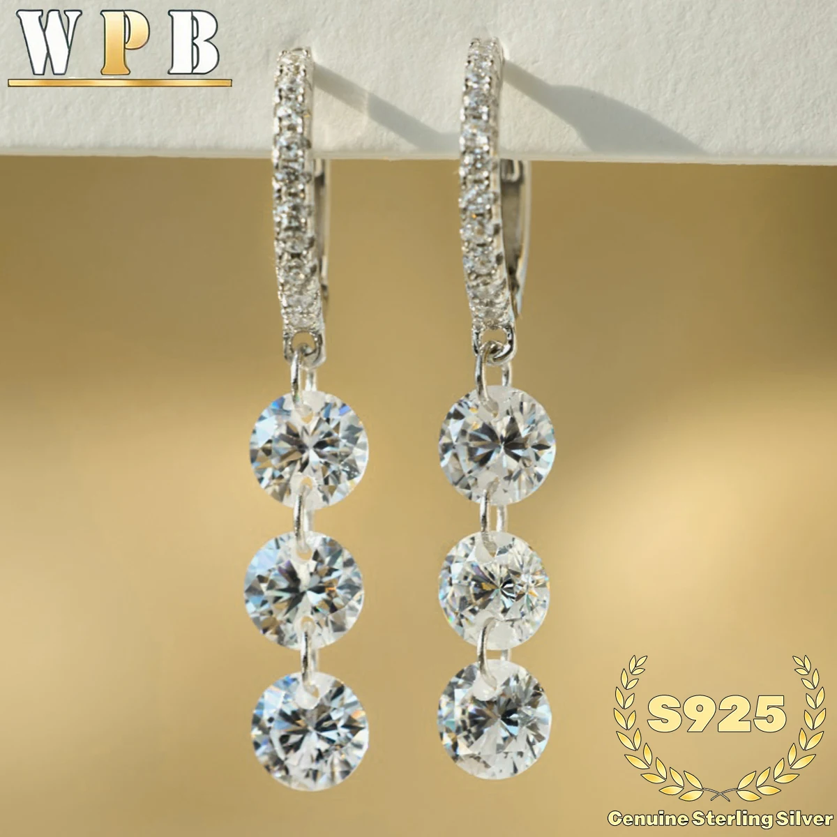 ‌Genuine S925 Sterling Silver 8 Hearts & 8 Arrows Cut Zircon Drop Earrings-3-Stone Dangle Earrings for Women,Wedding Party Gift