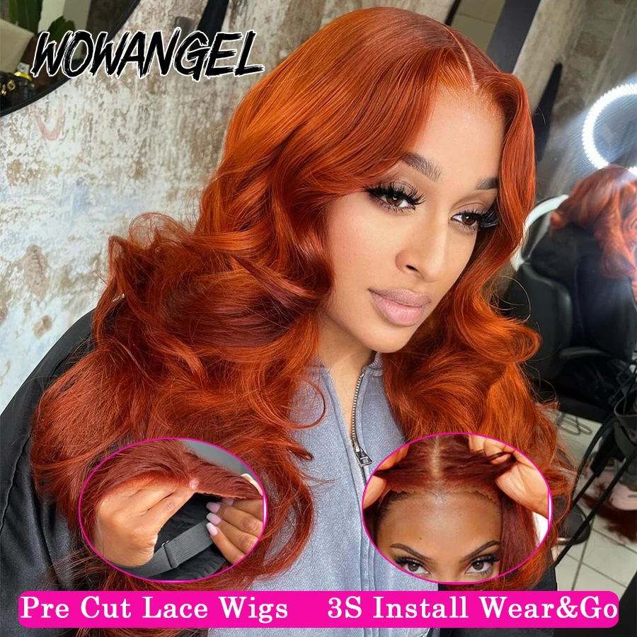 WOWANGEL Ginger Colored WIg 5x5 HD Lace Closure Body Wave Wigs Glueless Pre Cut Lace Wigs Human Hair Wigs Melt Skins For Woman