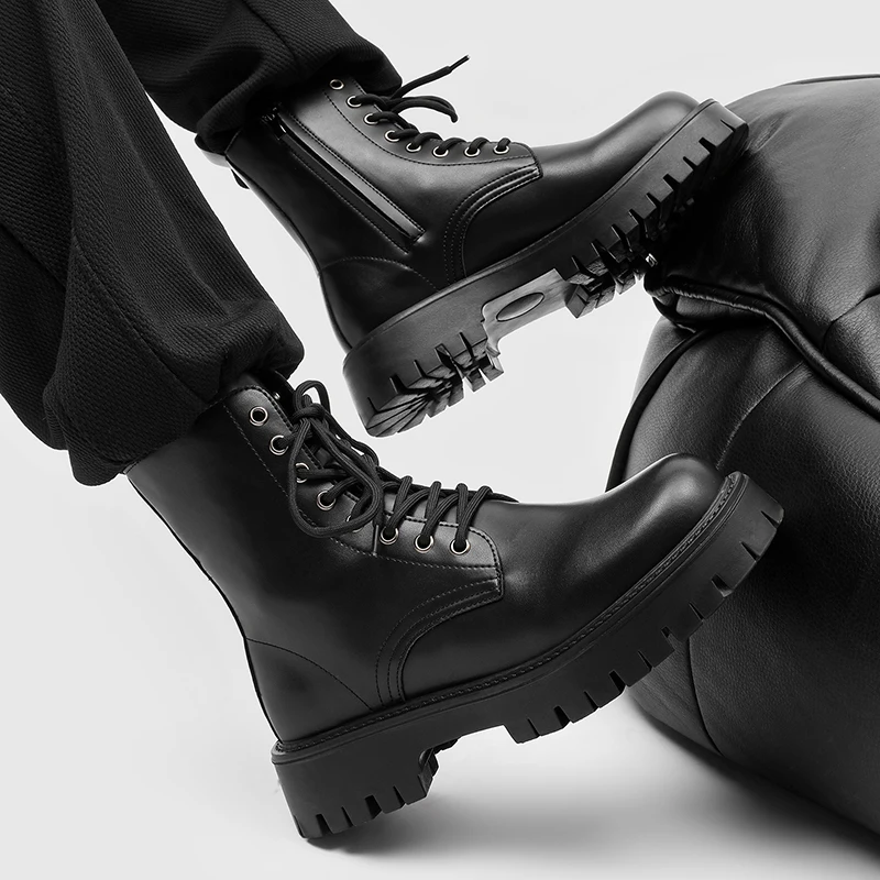 أحذية رجالية كاجوال عصرية عالية الجودة أحذية تشيلسي باللون الأسود البريطاني برباط علوي ونعل سميك أحذية ماركة متينة أحذية تدريب للرجال #2