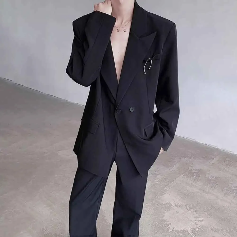 Male Solid Color Long-Sleeve Suit Jacket American Retro Fashion Trendy Casual High Street Simple Loose Winter New Men's Top 2025