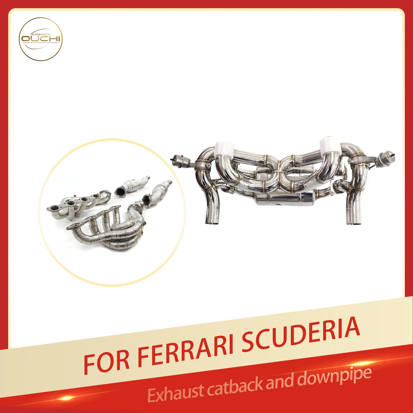 OUCHI Factory Direct Sales Catback for Ferrari F430 Scuderia 4.3L Pneumatic Valves Exhaust SS304 Downpipe Muffler X-pipe Design