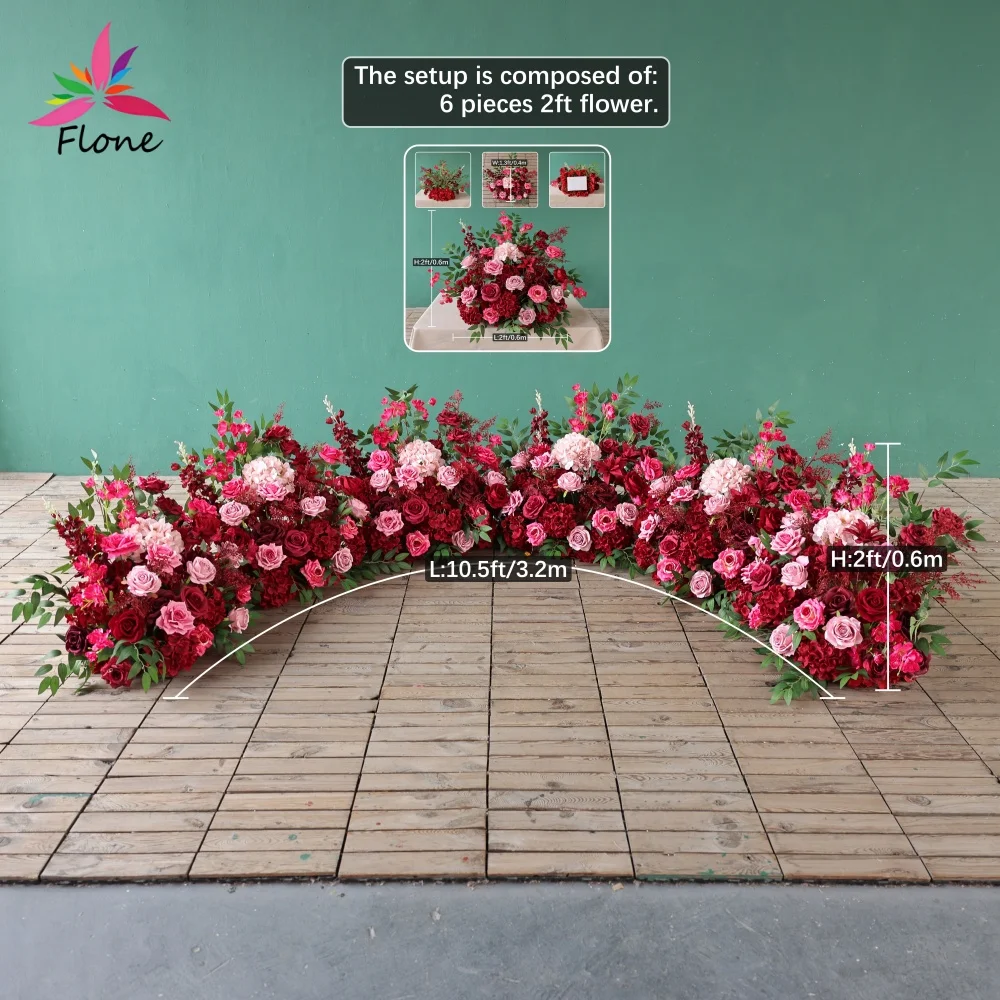 Proposal Decorations Customized Hot Pink Red Artificial Rose Hydrangea Floor Flower Arrangement for Wedding Event Decor HY3077 view 5