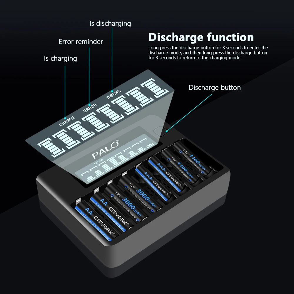 Ładowarka USB CITYORK 1.2V AA i AAA do akumulatorów NIMH + 8 gniazd LCD do akumulatorów 1.2V AA AAA NI-MH