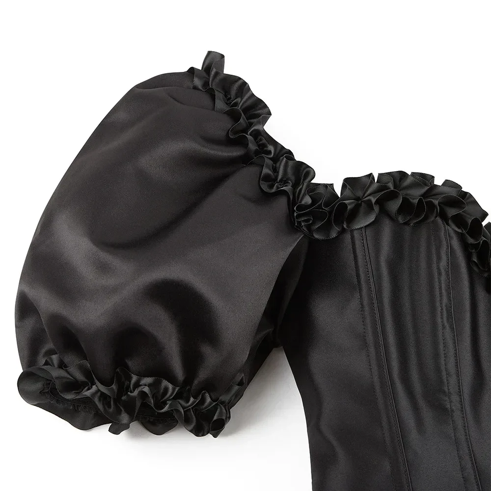 Corsets Bustiers for Women Overbust Corset Top Corselet Sexy Off Shoulder Sleeve Costume Plus Size Corsetto Korsett Black