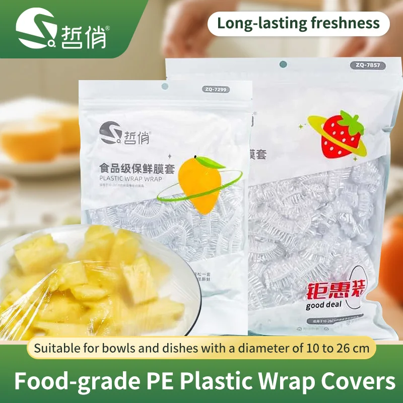 

100Pcs Disposable Food Covers Elastic PE Fresh Keeping Bowl Covers Food Grade No Odor Transparent For Refrigerator Fruit Vegetab