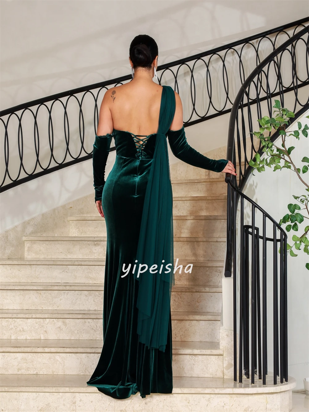 Customized Modern Style Classic Velour Beading Pleat Straight One-shoulder Long Dresses Bespoke Occasion Dresses Sizes Available