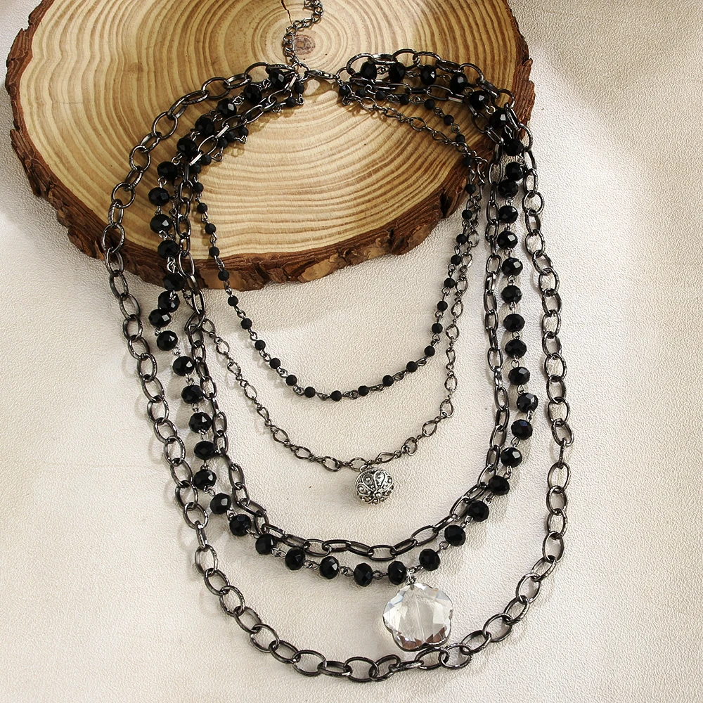 Fashion  Hot Sale Punk Jewelry Multi Layer Different Shape Pendant Alloy Chain Necklace