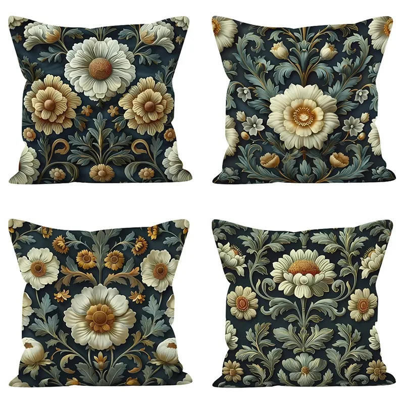 Artistic Floral Print Pattern Home Decor Pillowcase Bedroom Living Room Sofa Decoration Polyester Cushion Cover with Zipper