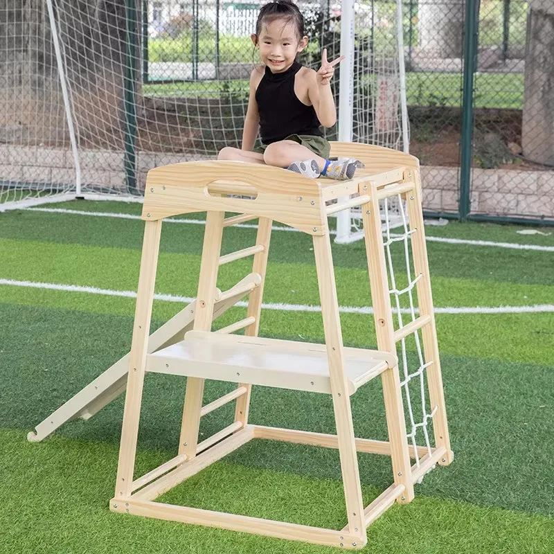 Children Large Jungle Gym Baby Sensation Training Jungle Gym Baby Indoor Sliding Swing Solid Wood Frame