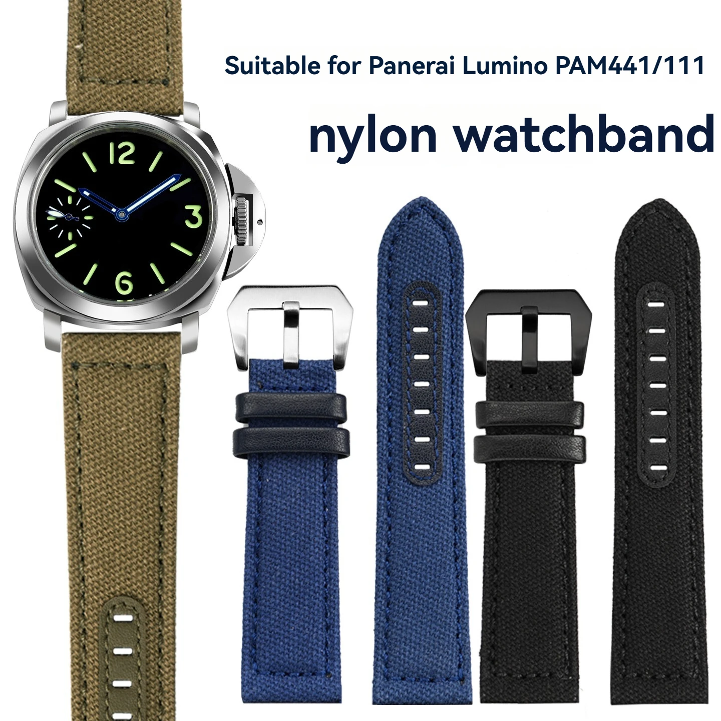 24mm Nylon Canvas Watch Strap for Panerai Luminor 1950 PAM111 PAM441 PAM137 Sport Watch Band
