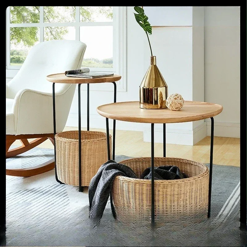 Nordic small apartment solid wood coffee table combination, double-layer complete household tea table