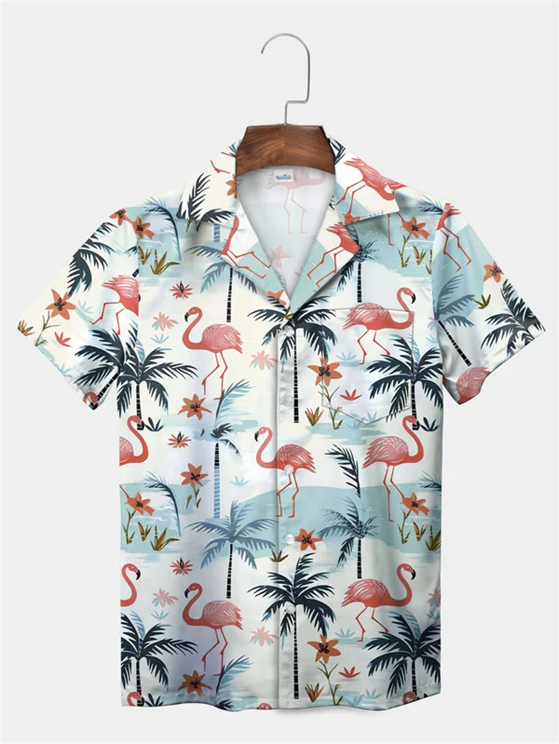 

3d Print Flamingo Animal Hawaiian Shirt Animal Turndown Collar Hawaiian Shirt Men Women Fashion Short Sleeve Shirts Beach Blouse