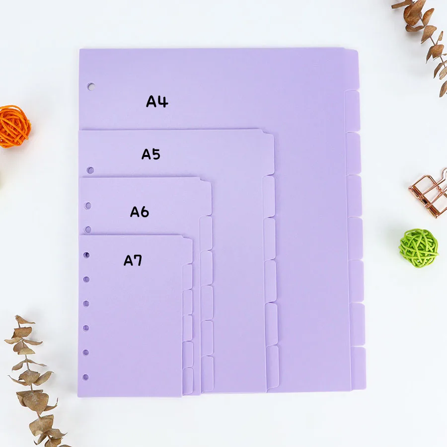 Sharkbang A4/A5/A6/A7 Spiral Binder Index Separator Page Dividers Purple Series 6pcs/8pcs Ring Diary Book Sticker Stationery