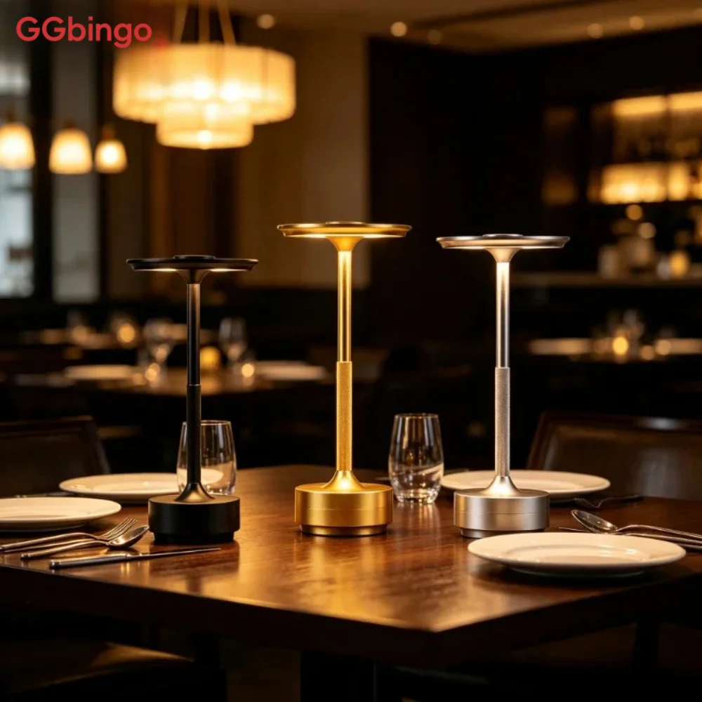 GGbingo Portable Rechargeable Cordless LED Table Lamp Aluminum Alloy Infinitely Dimmable Decorative Light Atmosphere Lighting